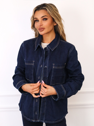 KOSZULA JEANSOWA OVERSIZE ZAPINANA NA GUZIKI- GRANATOWA