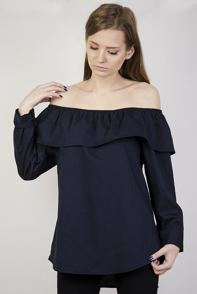 Koszula granatowa z hiszpańskim dekoltem