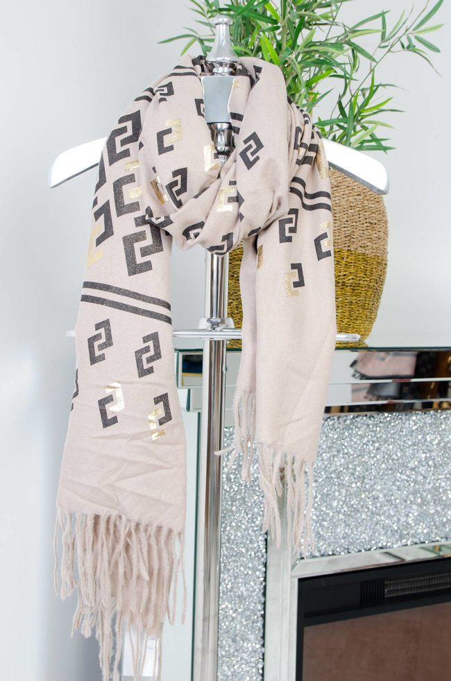 BEŻOWY SZAL ZE ZŁOTYMI ELEMANTAMI 