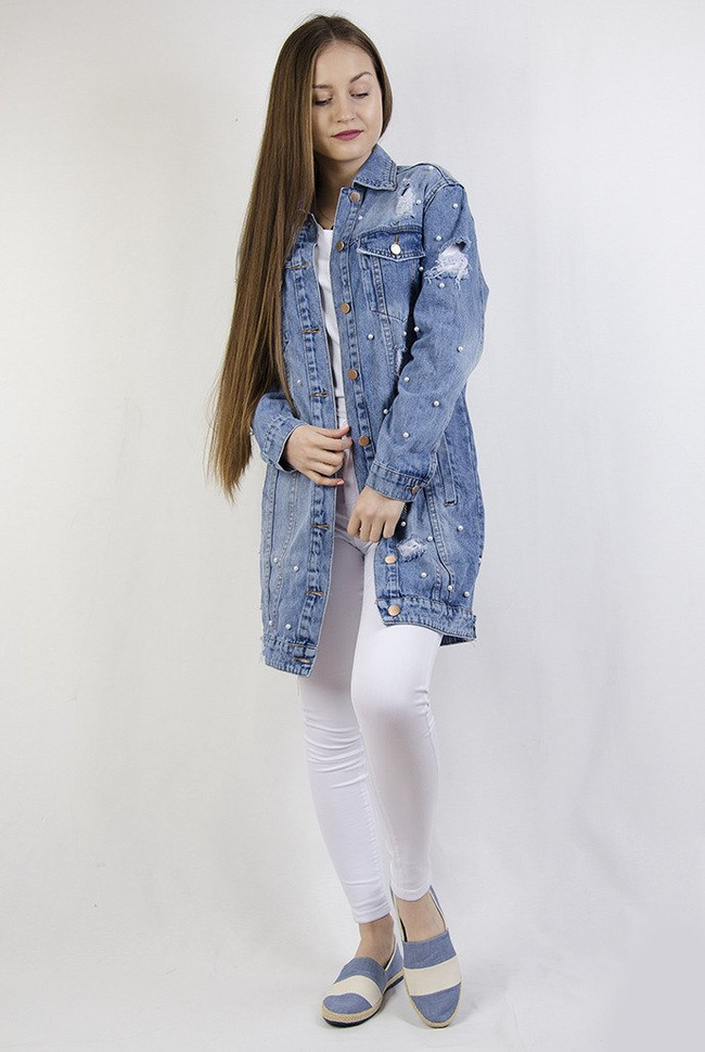 Kurtka jeansowa z perełkami