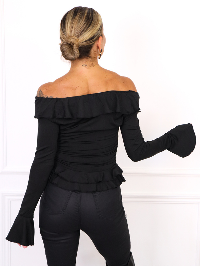 BLUZKA Z FALBANAMI Z PRZODU- CZARNA