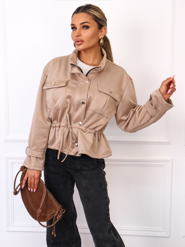 KURTKA Z IMITACJI ZAMSZU WIĄZANA W PASIE- BEŻOWA