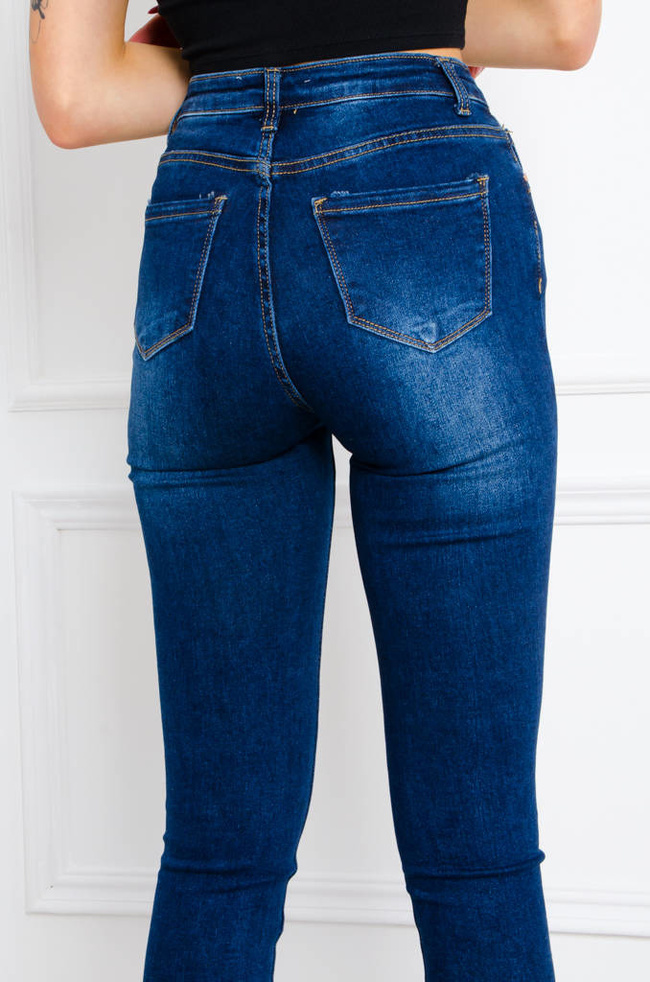 SPODNIE JEANSOWE SKINNY Z GUZIKAMI- CIEMNY JEANS