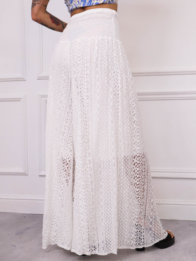 SPODNIE Z KORONKOWYMI NOGAWKAMI I SZEROKIM PASEM- BIAŁE