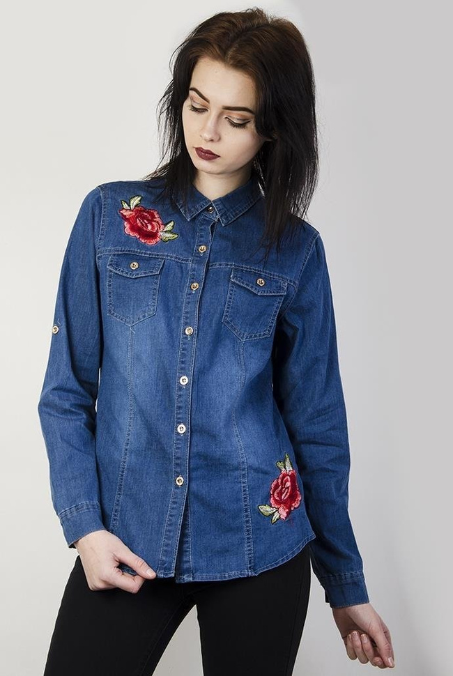 Koszula jeansowa z naszywkami różami