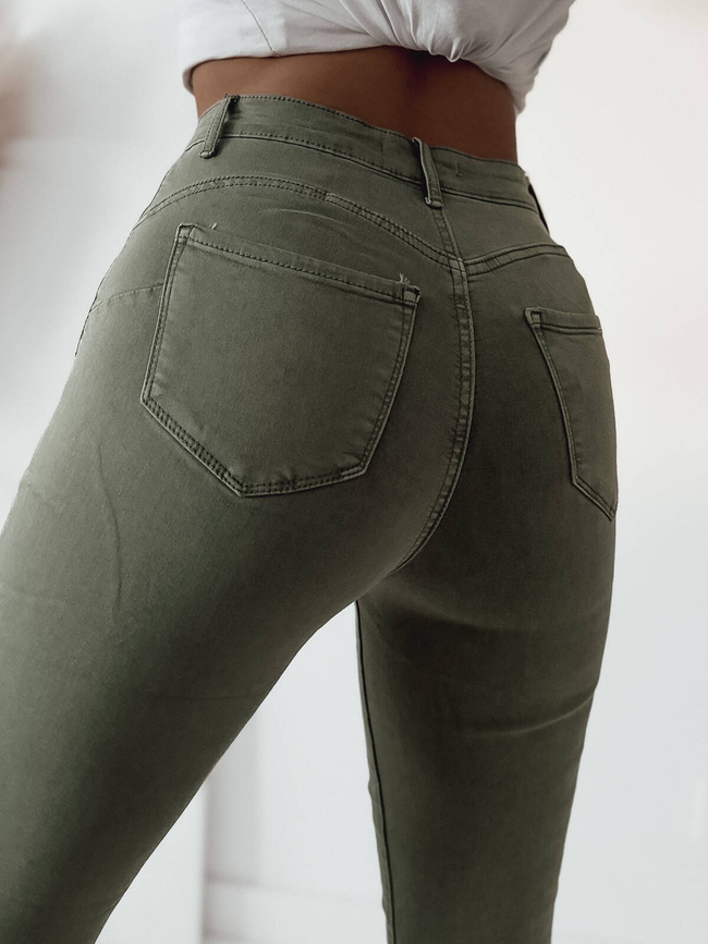 DOPASOWANE SPODNIE Z WYSOKIM STANEM PUSH UP- ZIELONE