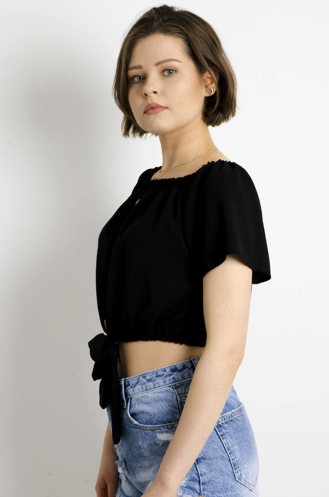 BLUZKA HISZPANKA Z WIĄZANIEM - CZARNA 