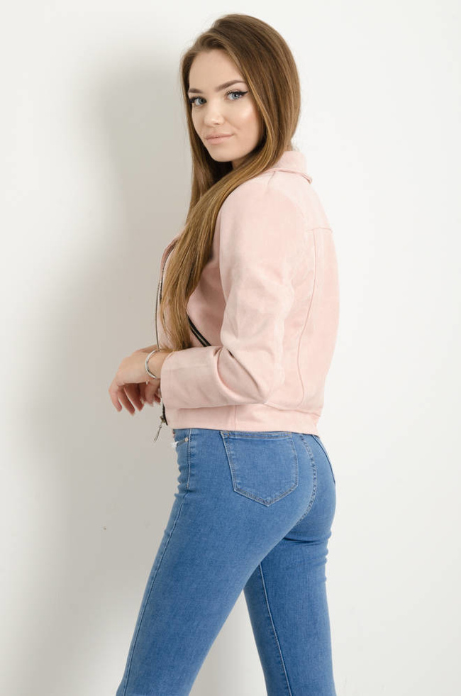 KURTKA PRZEJŚCIOWA RAMONESKA Z IMITACJI ZAMSZU- RÓŻOWA