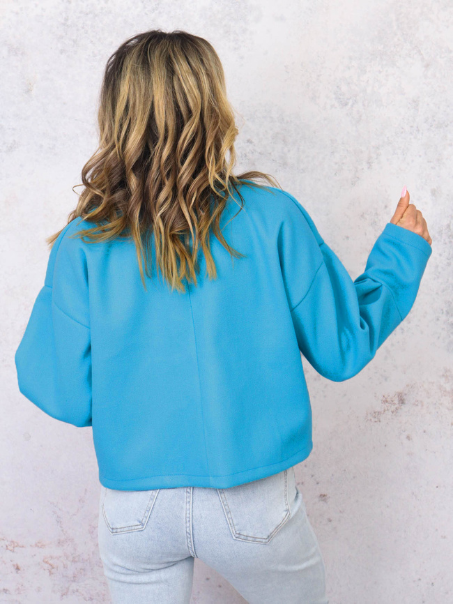  KRÓTKI PŁASZCZ Z KOŁNIERZEM I OZDOBNĄ BROSZKĄ- NIEBIESKI