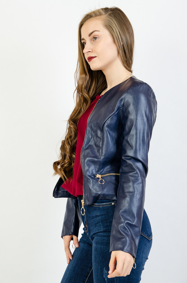 Granatowa ramoneska ze złotymi zamkami