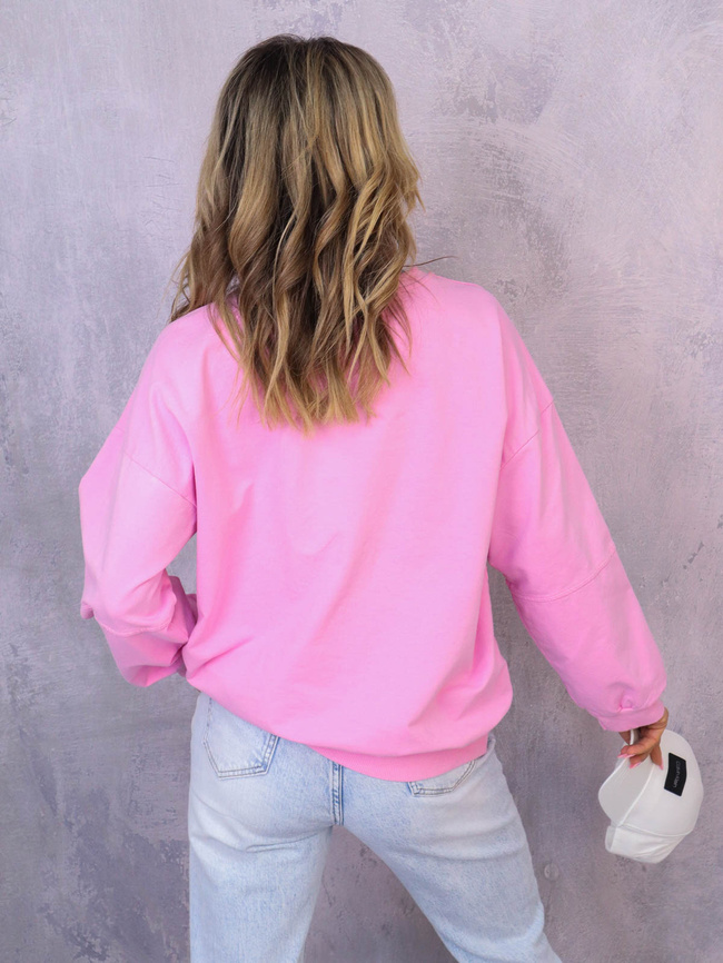 ASYMETRYCZNA BLUZA OVERSIZE Z PRZESZYCIAMI NA RĘKAWACH- RÓŻOWA