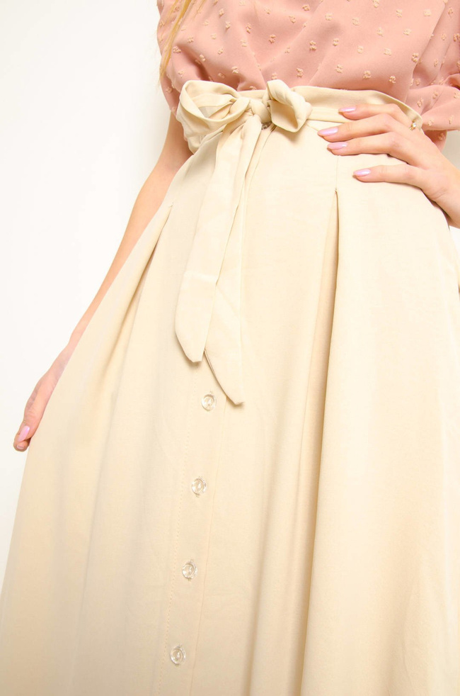 BEŻOWA MAXI SPÓDNICA Z FALBANĄ NA DOLE