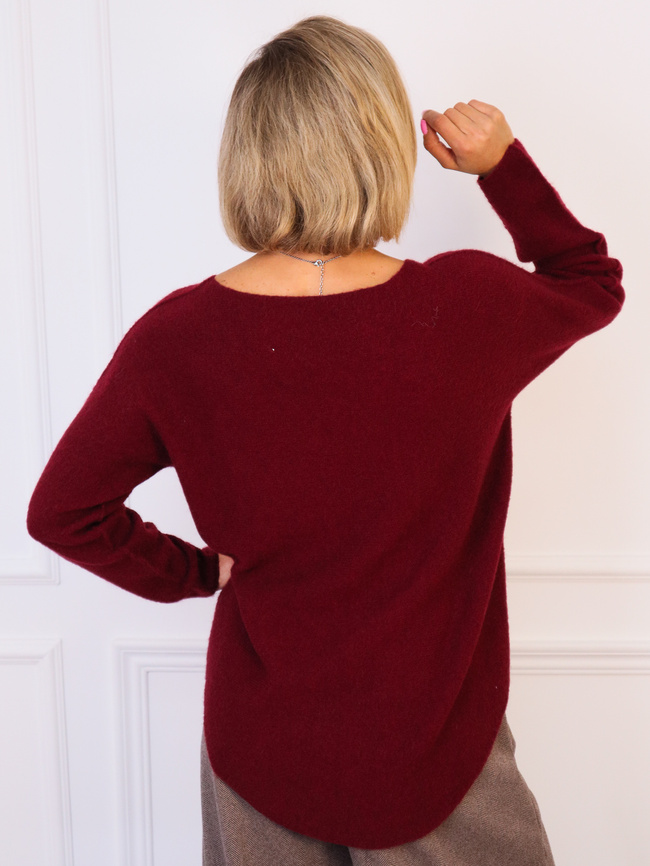 SWETER JEDNOLITY DZIANINOWY Z NASZYJNIKIEM- BORDOWY