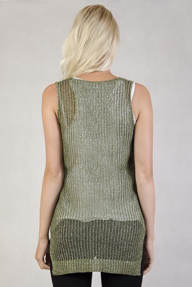 Zielona kamizelka z srebrną nitką + biały top