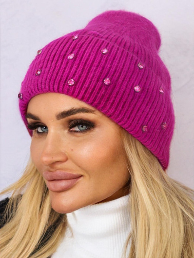 CZAPKA ZIMOWA Z CYRKONIAMI- CIEMNY RÓŻ