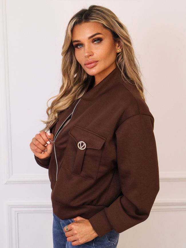 BLUZA BOMBERKA ZAPINANA NA ZAMEK- CZEKOLADOWA