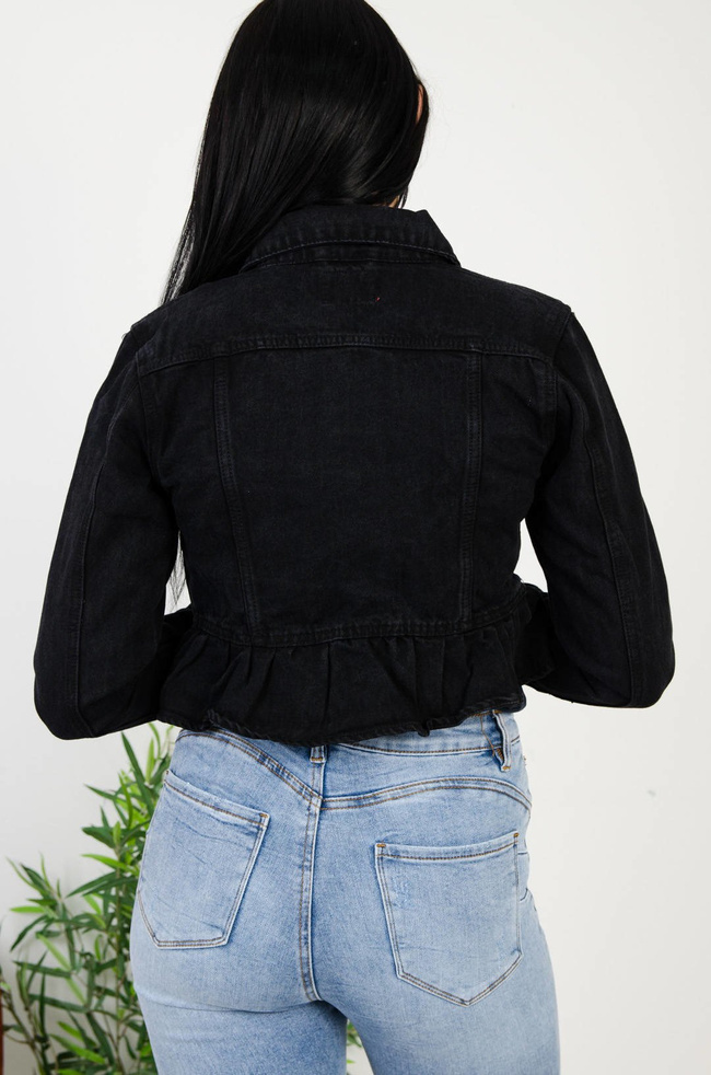 CZARNA KURTKA JEANSOWA Z FALBANKĄ 