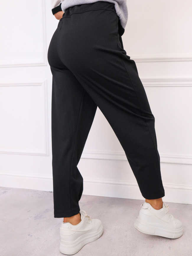 SPODNIE MATERIAŁOWE Z OZDOBNYMI GUZIKAMI NA DOLE NOGAWEK- CZARNE