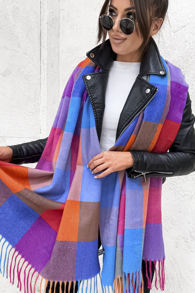 SZAL W KRATĘ Z FRĘDZLAMI- KOLOROWY