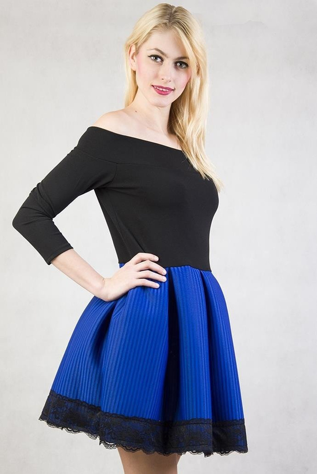 Czarno-granatowa rozkloszowana sukienka