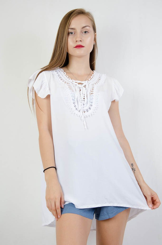 BIAŁA BLUZKA AŻUROWY DEKOLT