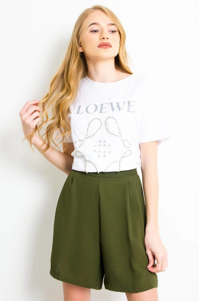 MUŚLINOWE SZORTY PAPER BAG Z WYSOKIM STANEM - ZIELONE