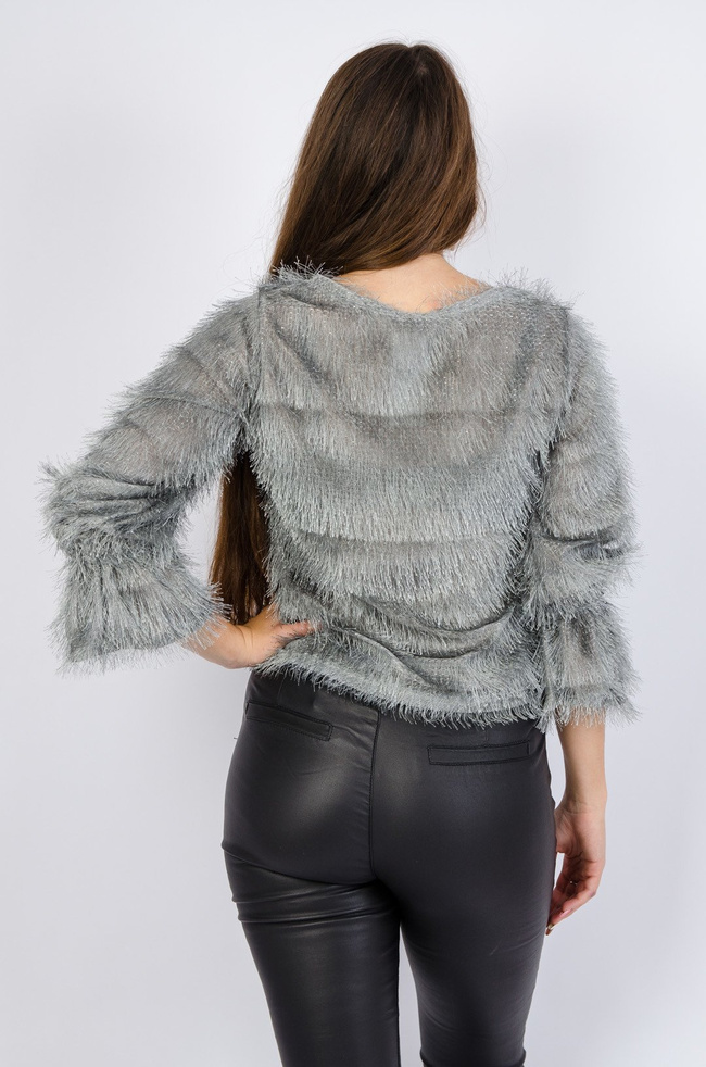 Srebrna włochata bluzka 