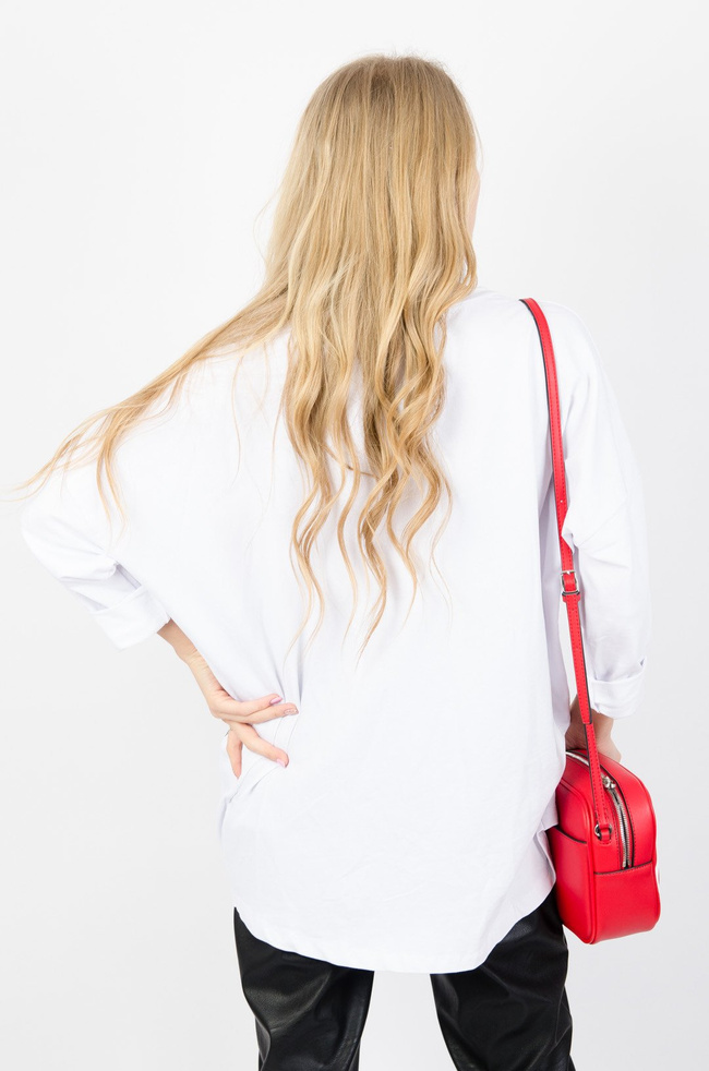 BIAŁA DZIANINOWA BLUZKA Z ZAMKIEM 