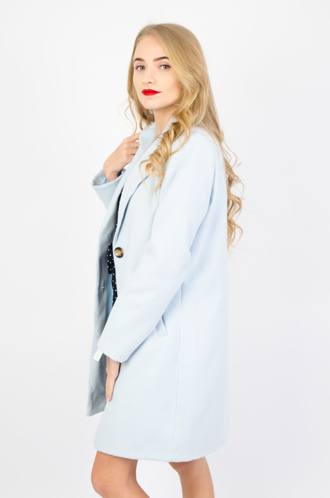 WIOSENNY PŁASZCZ W PASTELOWYM ODCIENIU - JASNO NIEBIESKI