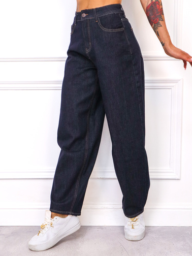 SPODNIE JENSOWE LOOSE Z WYSOKIM STANEM- CIEMNY GRANAT