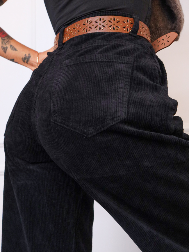 SPODNIE SZTRUKSOWE MOM FIT Z PRZESZYCIAMI NA DOLE NOGAWEK+ PASEK