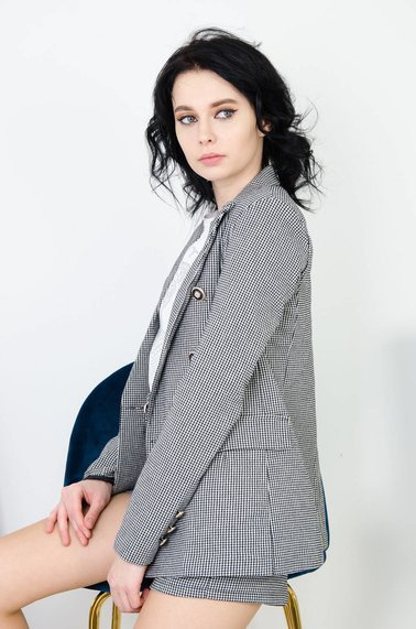 BIAŁO-CZARNA MARYNARKA W PEPITKĘ Z GUZIKAMI (S-XL)