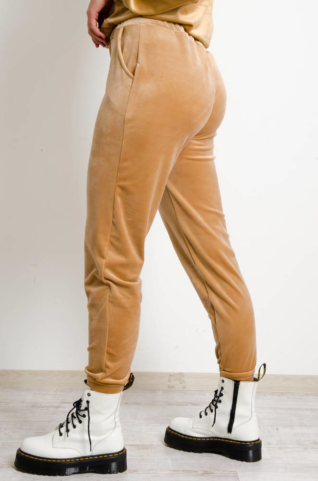 BRĄZOWE WELUROWE SPODNIE DRESOWE