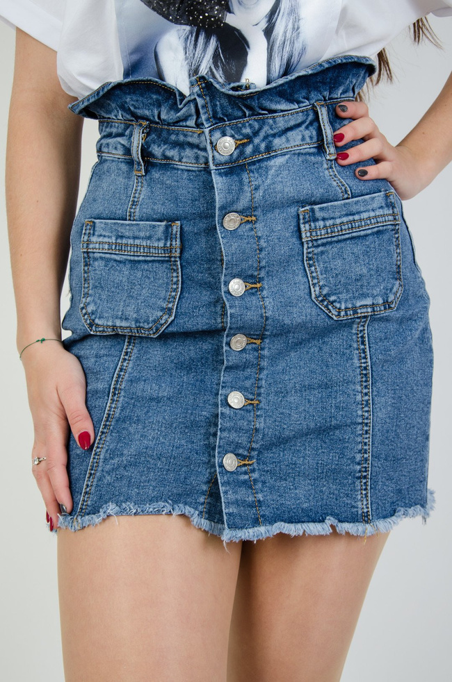 Jeansowa spódnica z falbanką w pasie