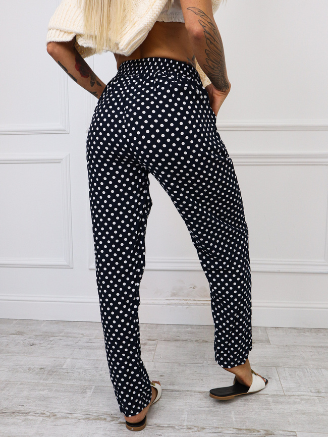 BAWEŁNIANE SPODNIE W KROPKI- GRANATOWY