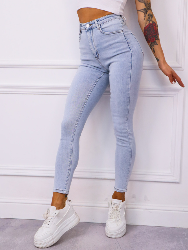 SPODNIE JASNOJEANSOWE SKINNY Z BARDZO WYSOKIM STANEM