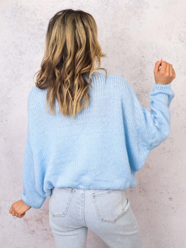 LUŹNY SWETER ZE ZŁOTYMI GUZIKAMI- NIEBIESKI