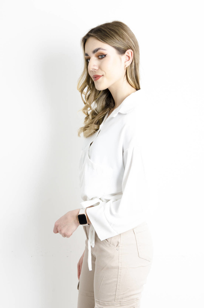 KOSZULA KRÓTKA ZE ŚCIĄGACZEM- BIAŁA