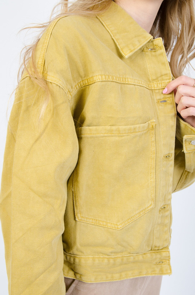 MUSZTARDOWA SZTRUKSOWA KURTKA Z KIESZENIAMI 