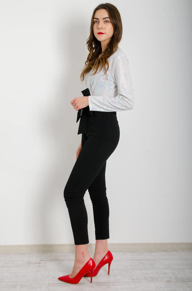 CZARNO-BIAŁY DŁUGI ELEGANCKI KOMBINEZON Z CEKINAMI