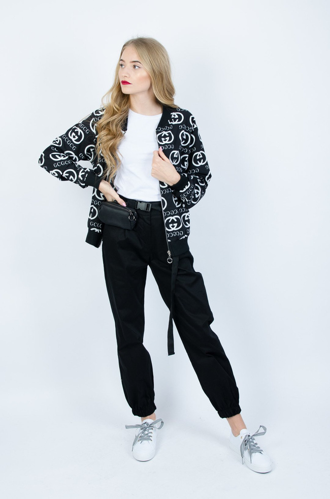 CZARNA SATYNOWA BLUZA ZAPINANA NA ZAMEK GG