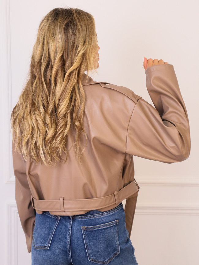 KURTKA RAMONESKA Z PASKIEM- BRĄZOWA