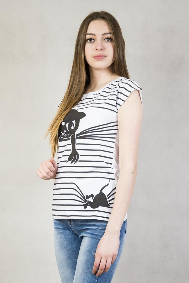 Biała bluzka z kotem