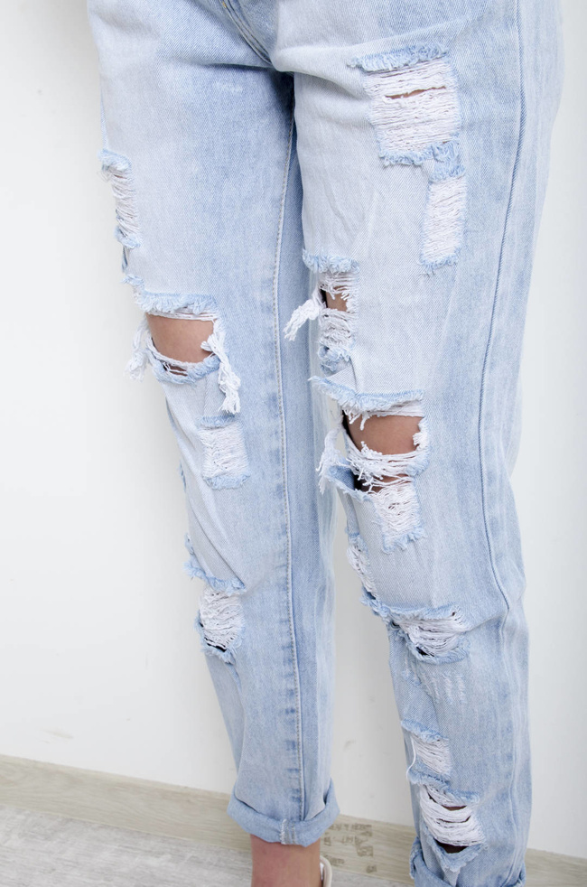 SPODNIE JEANSOWE MOM FIT Z PRZETARCIAMI