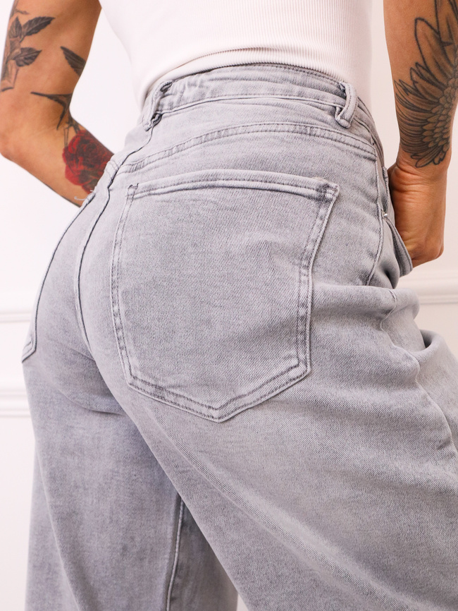 SPODNIE JEANSOWE BALLOON Z PRZETARCIAMI- SZARE