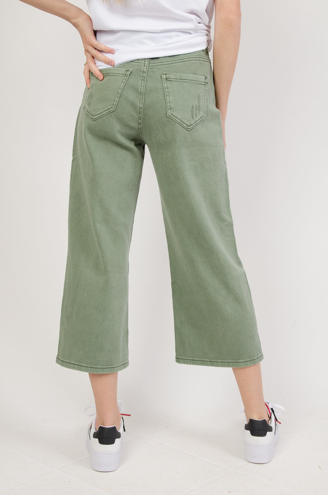 Zielone spodnie jeansowe z szeroką nogawką