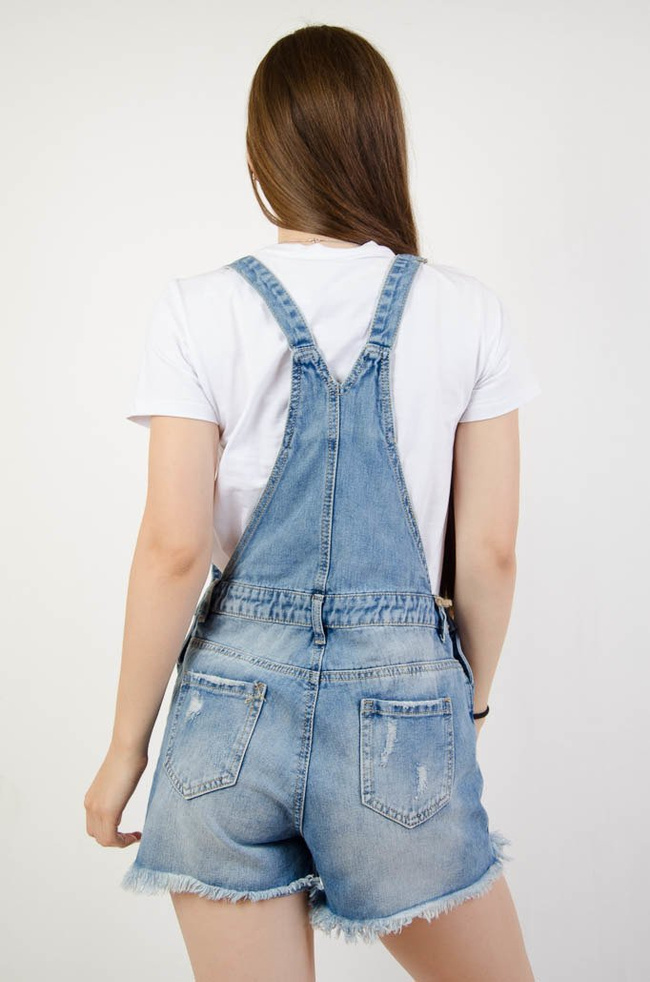 Jasne Jeansowe szorty ogrodniczki