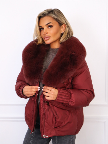 KURTKA ZIMOWA ZAPINANA NA ZAMEK I GUZIKI Z FUTERKIEM- BORDOWA