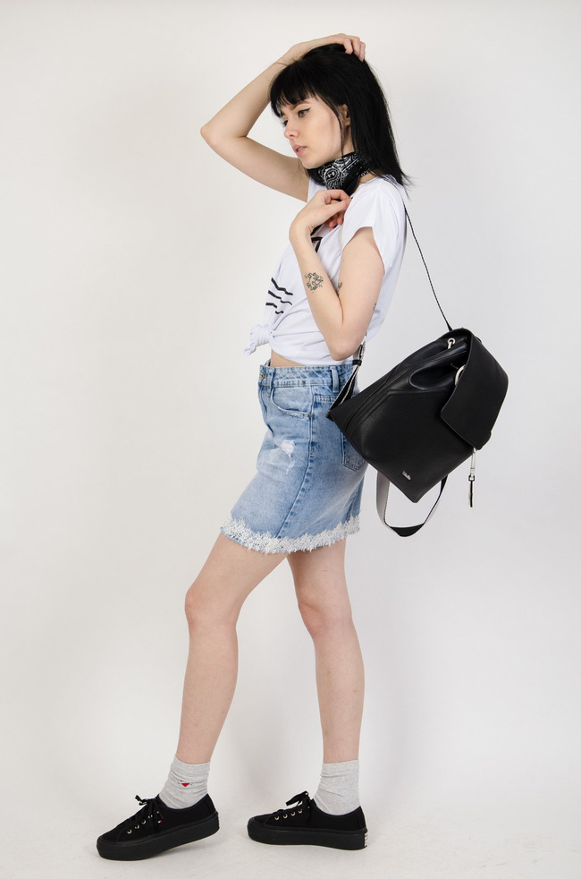 Spódnica jeansowa z koronką i cyrkoniami