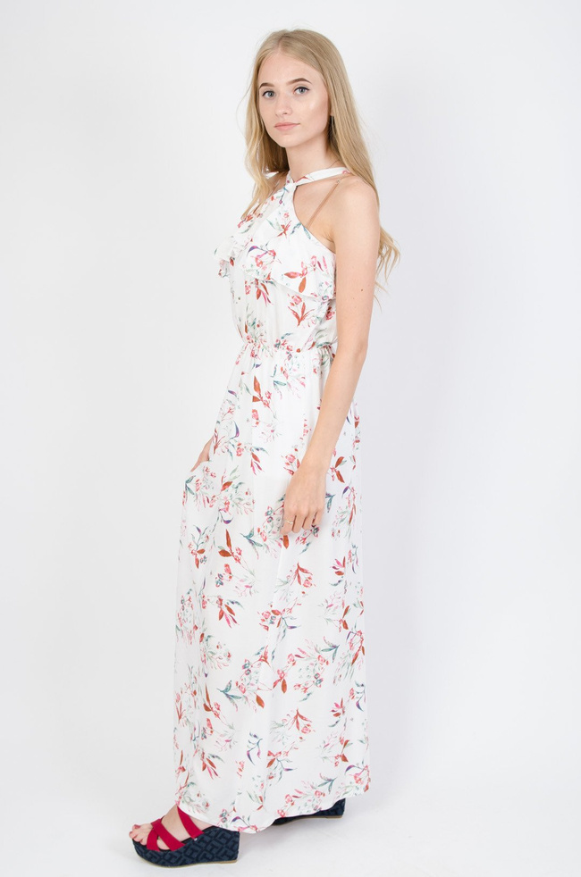 Biała sukienka z dekoltem pod szyję